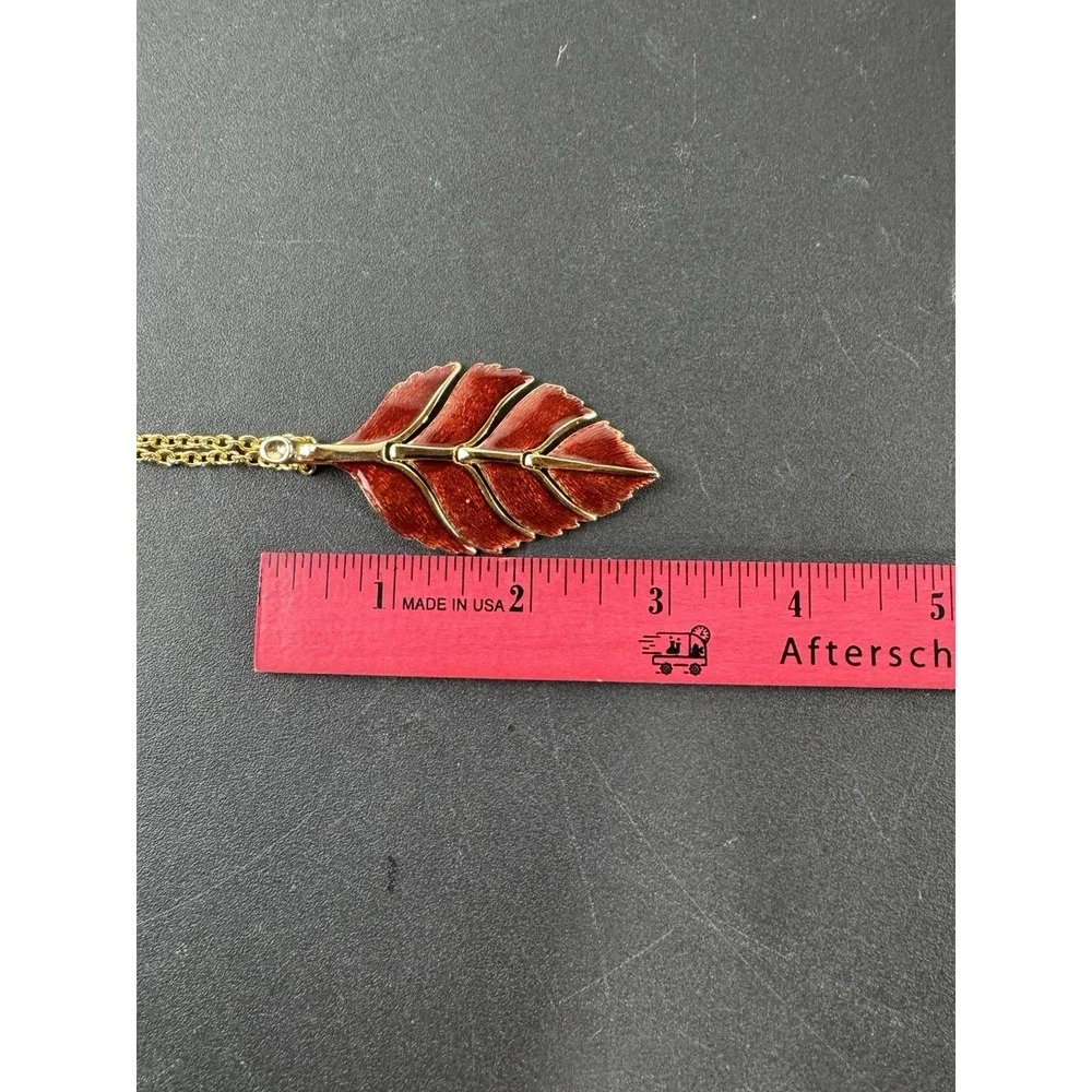 Gold Tone Red Enamel Leaf Pendant Necklace Dainty Chain‎ Clasp Charm